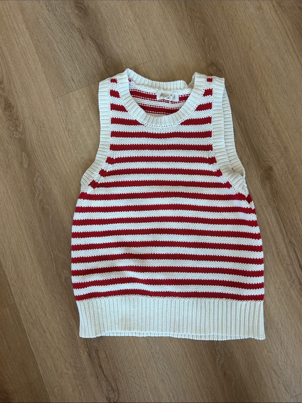Marled Red & White Striped Knit Tank Top